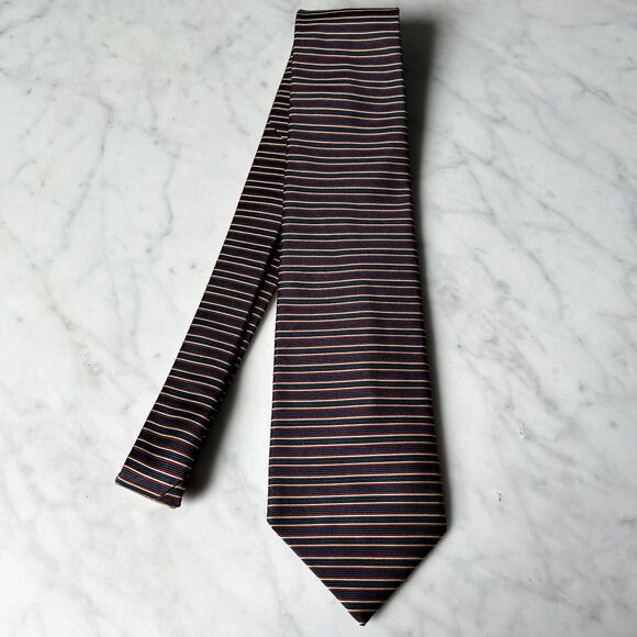 Brooks Brothers Makers USA Silk Men's Neck Tie - Striped Navy Blue Gold Red - Picture 4 of 6